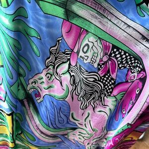 Large Vintage Ed Hardy‎ Wild Ride By Christian Audigier 100% Silk Fringe Scarf